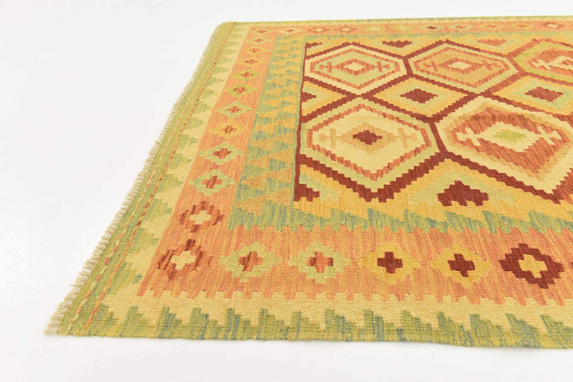 4' 9 x 6' 6 Hand Woven Kilim Waziri Wool Rug