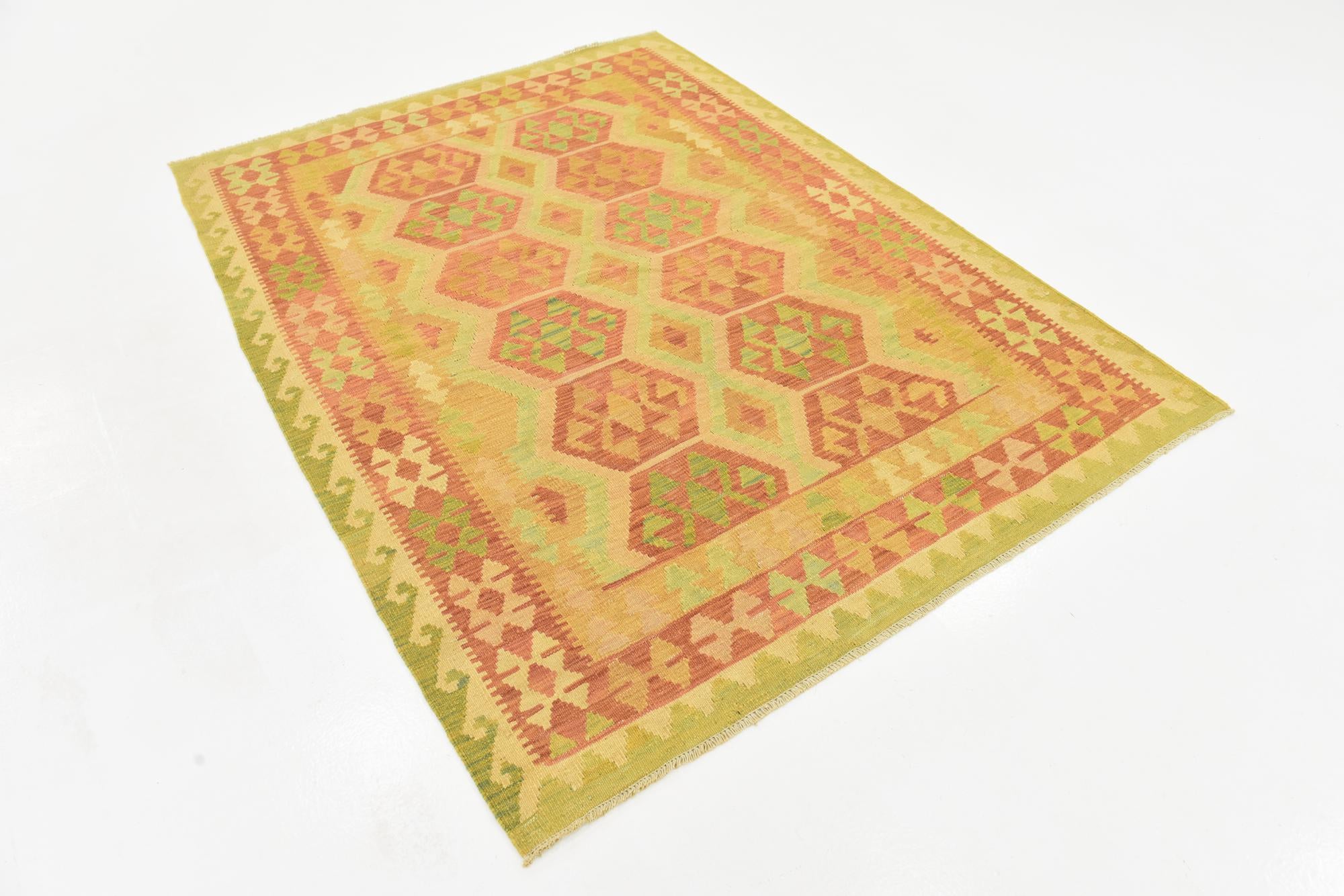 4' 10 x 6' 7 Hand Woven Kilim Waziri Wool Rug