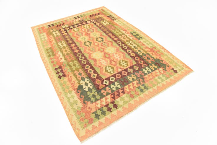 Detail image of 4' 5 x 6' 5 Hand Woven Kilim Waziri Wool Rug