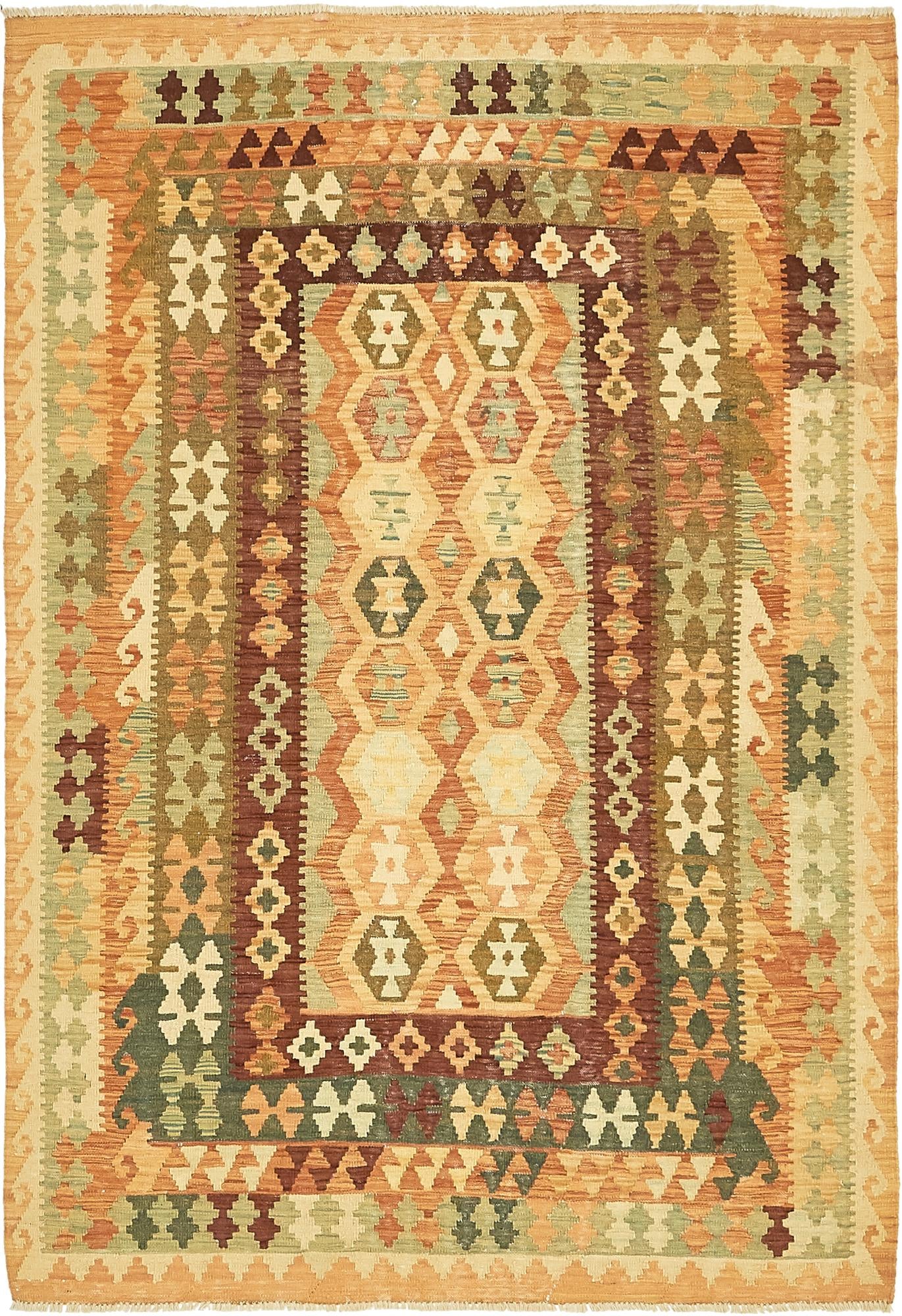 4' 5 x 6' 5 Hand Woven Kilim Waziri Wool Rug