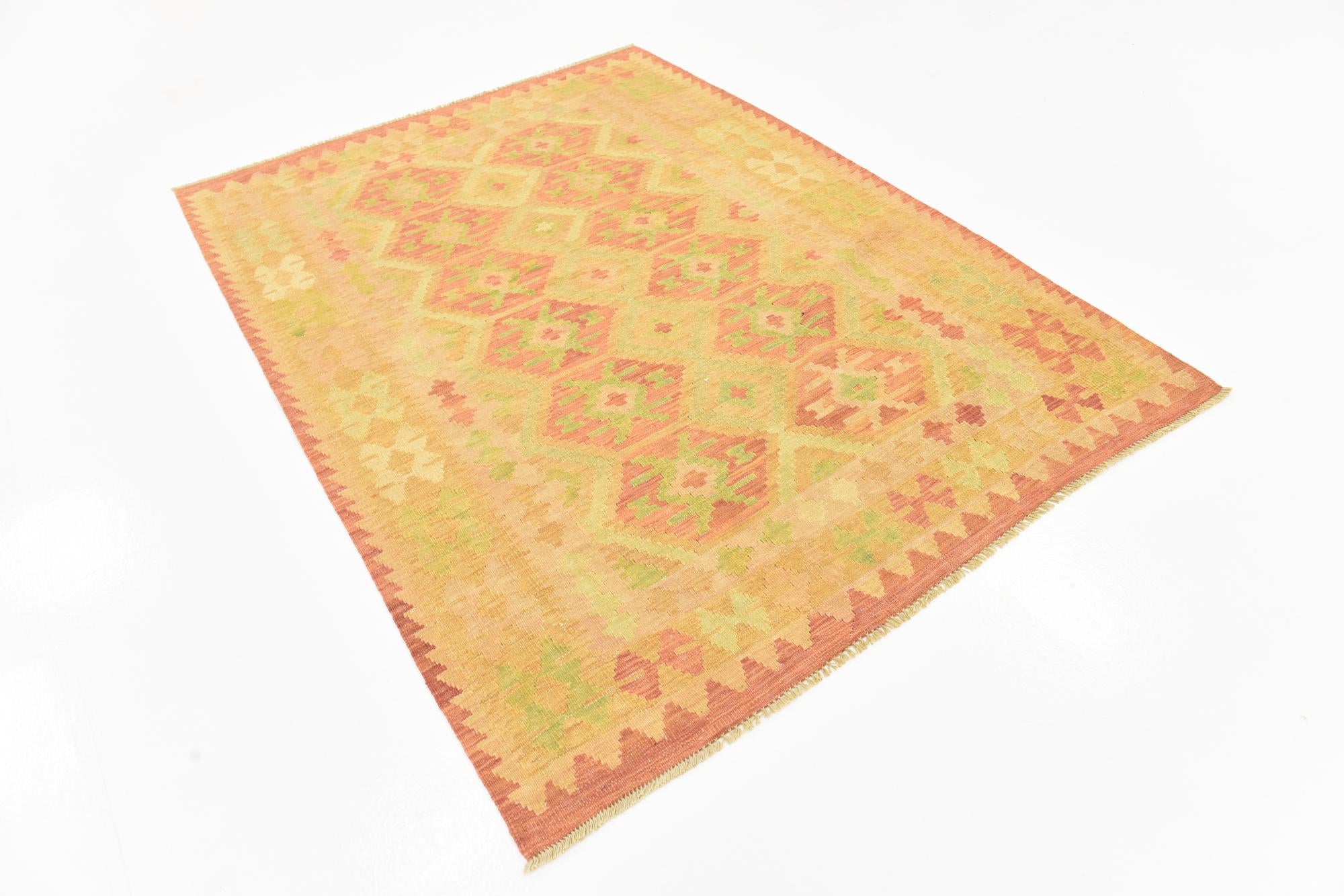 4' 9 x 6' 5 Hand Woven Kilim Waziri Wool Rug