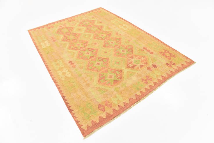 Detail image of 4' 9 x 6' 5 Hand Woven Kilim Waziri Wool Rug