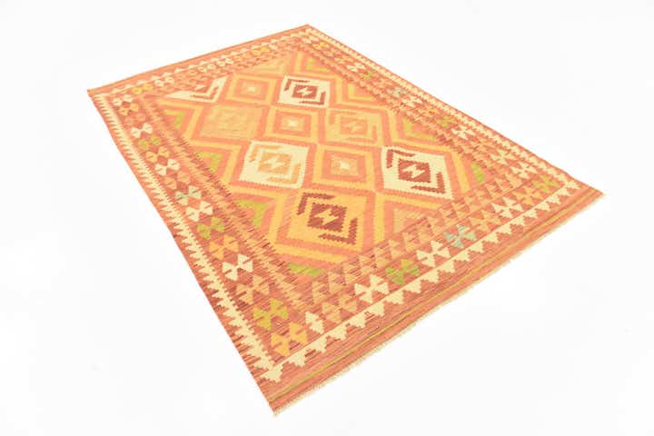 4' 7 x 6' 7 Hand Woven Kilim Waziri Wool Rug