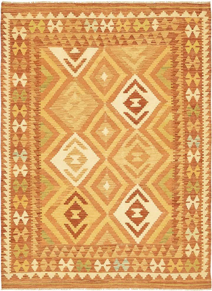 4' 7 x 6' 7 Hand Woven Kilim Waziri Wool Rug