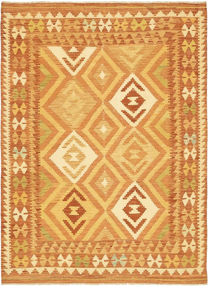 Detail image of 4' 7 x 6' 7 Hand Woven Kilim Waziri Wool Rug