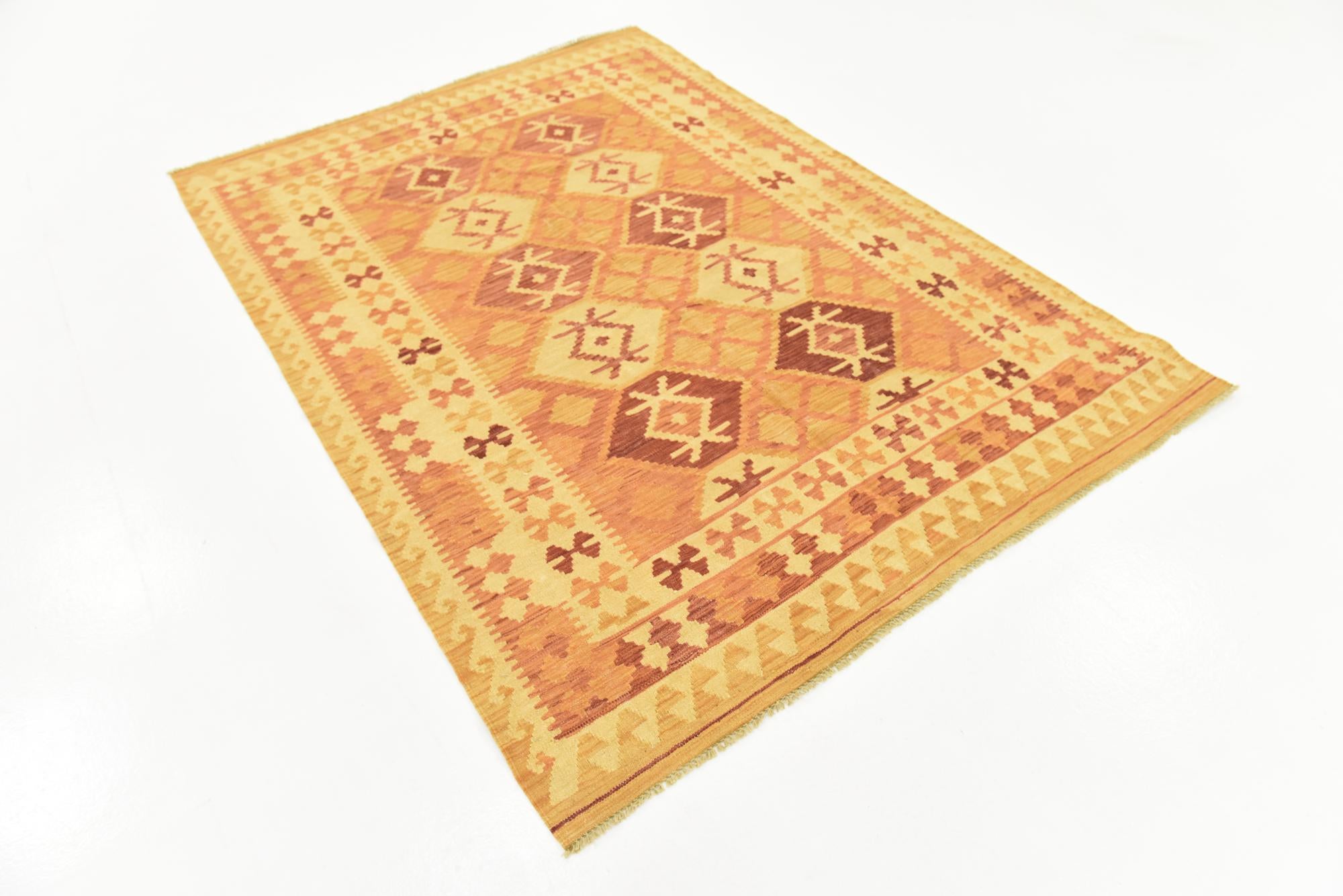 4' 9 x 6' 8 Hand Woven Kilim Waziri Wool Rug