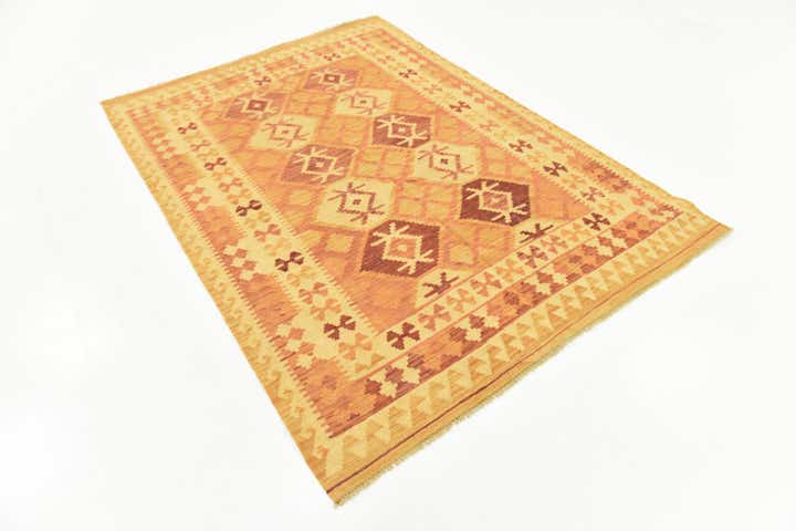 4' 9 x 6' 8 Hand Woven Kilim Waziri Wool Rug