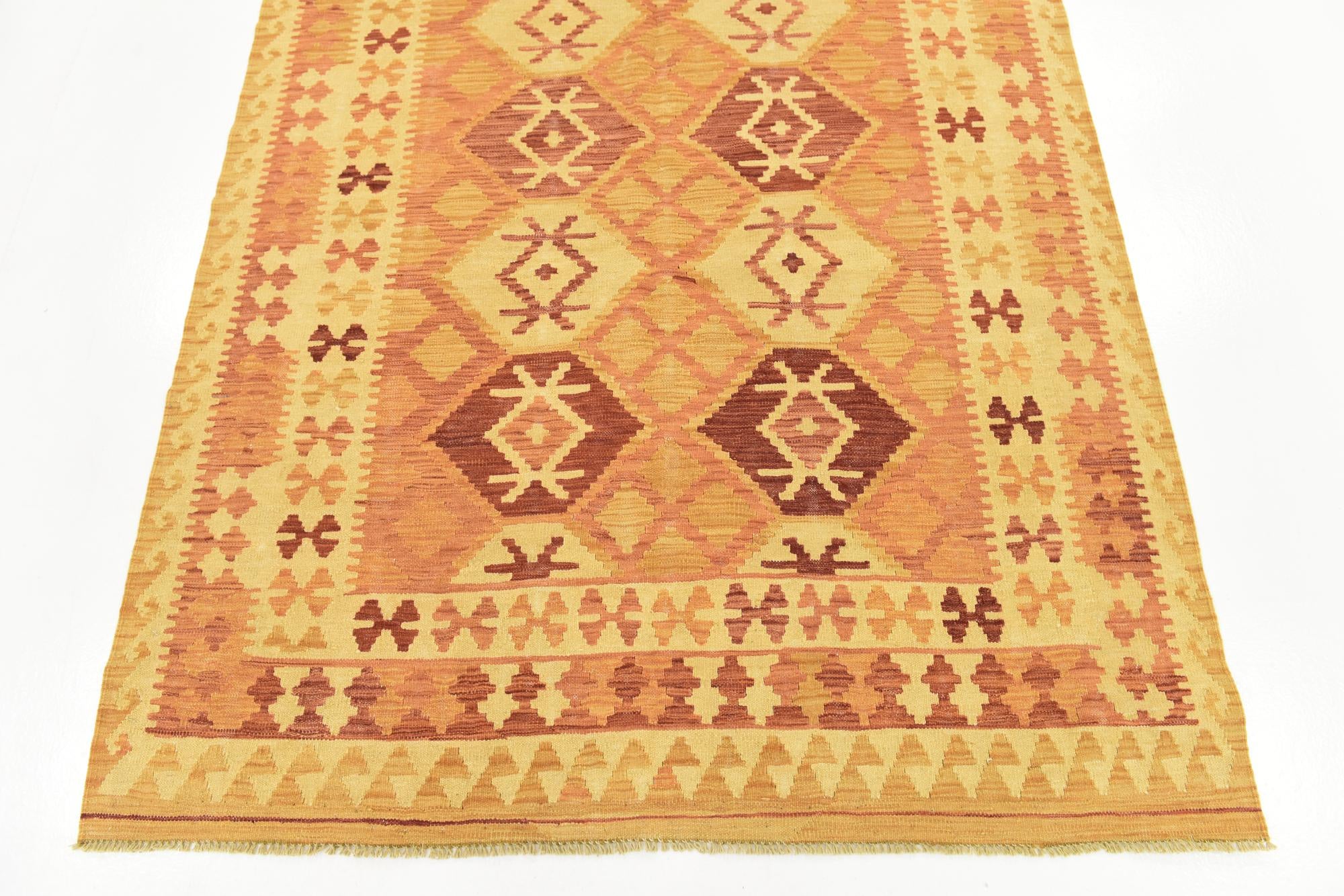 4' 9 x 6' 8 Hand Woven Kilim Waziri Wool Rug