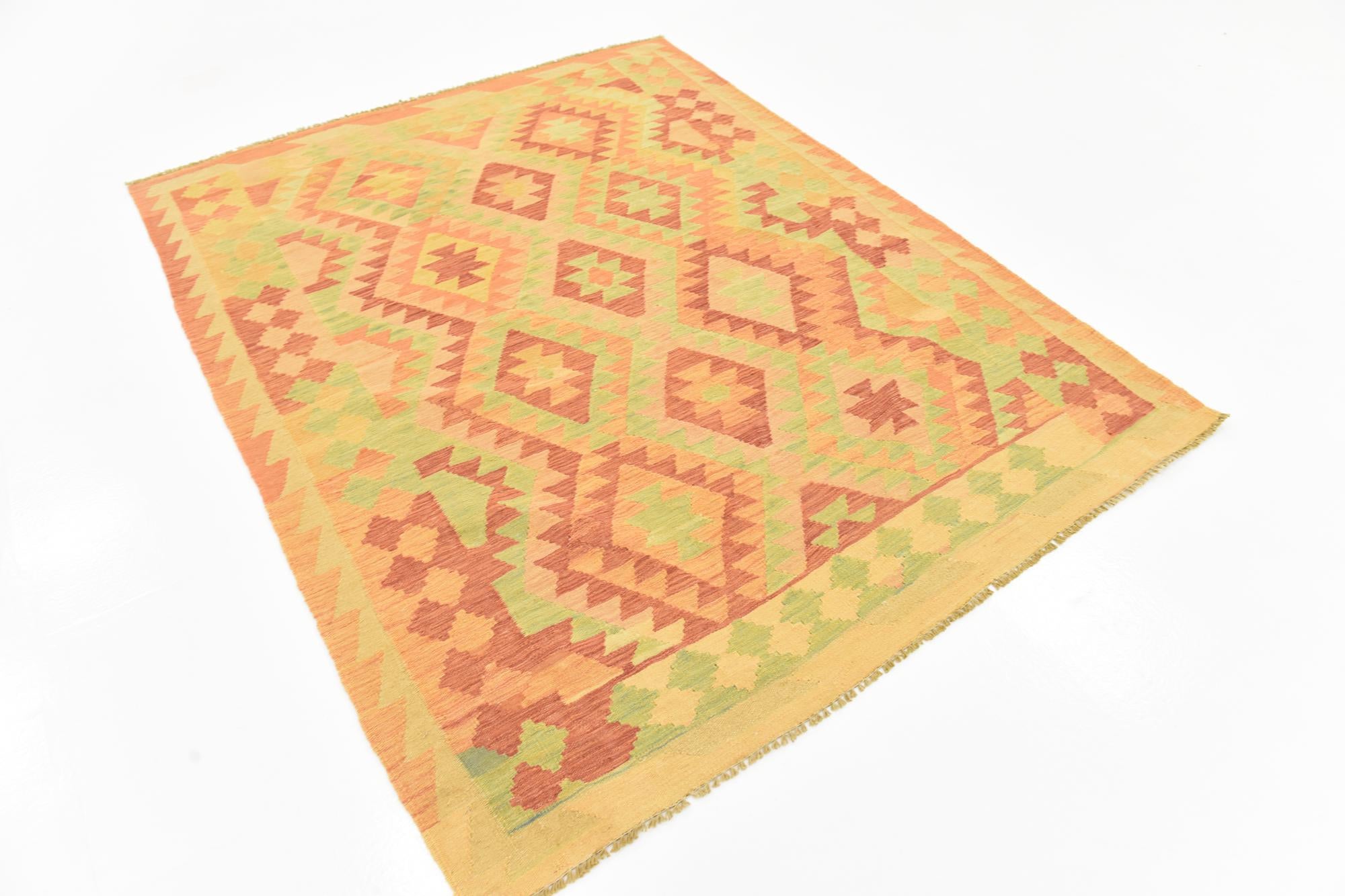 5' x 6' 6 Hand Woven Kilim Waziri Wool Rug