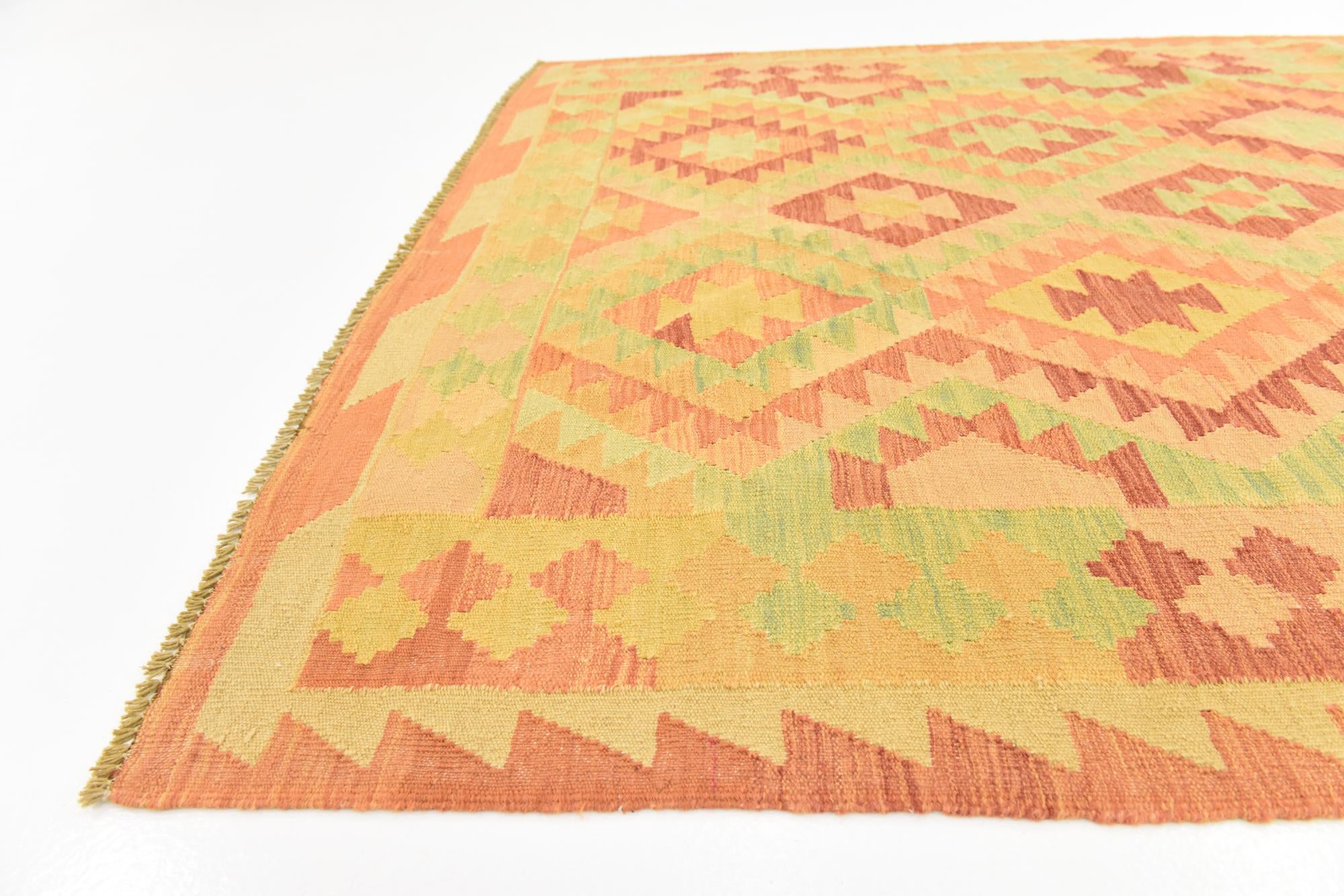 5' x 6' 6 Hand Woven Kilim Waziri Wool Rug