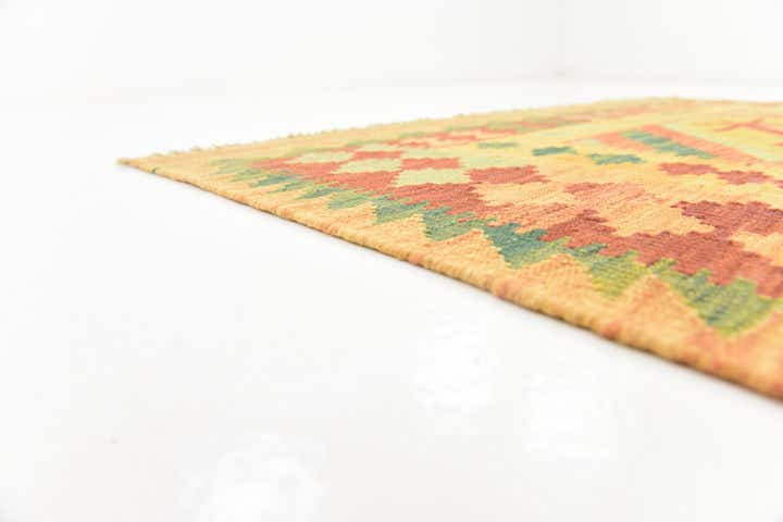 3' 8 x 6' 3 Hand Woven Kilim Waziri Wool Rug