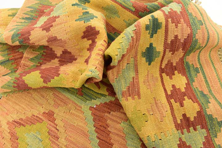3' 8 x 6' 3 Hand Woven Kilim Waziri Wool Rug