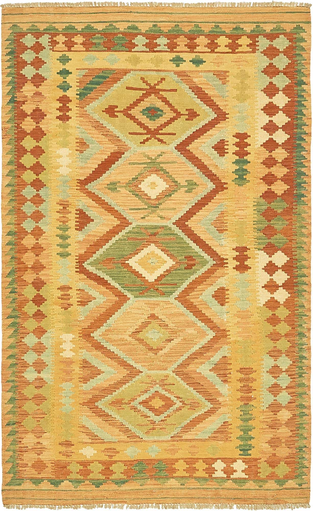 3' 8 x 6' 3 Hand Woven Kilim Waziri Wool Rug