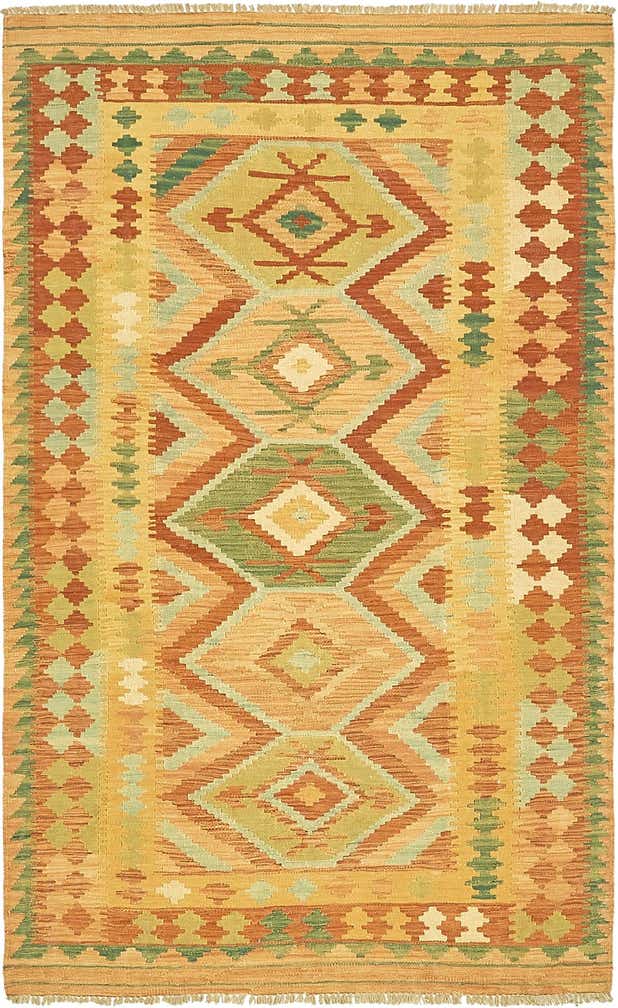 3' 8 x 6' 3 Hand Woven Kilim Waziri Wool Rug
