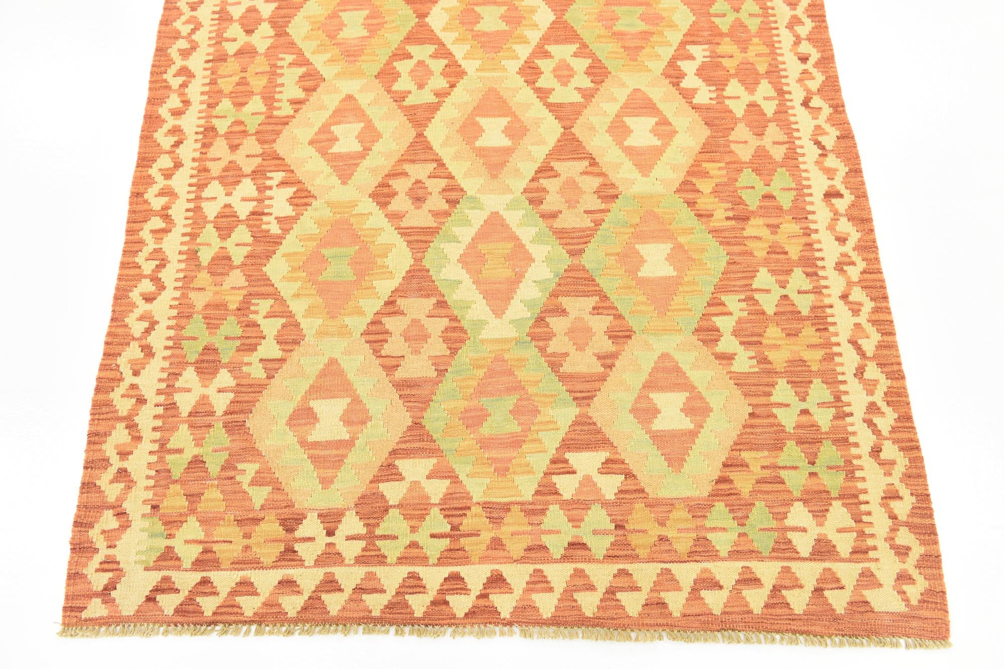 3' 9 x 6' 6 Hand Woven Kilim Waziri Wool Rug