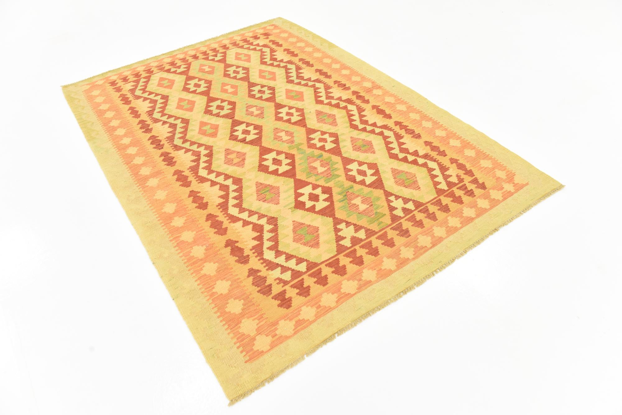 4' 6 x 6' 8 Hand Woven Kilim Waziri Wool Rug