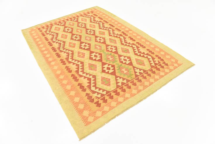 Detail image of 4' 6 x 6' 8 Hand Woven Kilim Waziri Wool Rug