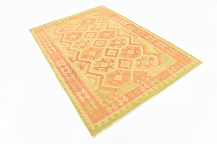 Detail image of 4' 7 x 6' 6 Hand Woven Kilim Waziri Wool Rug