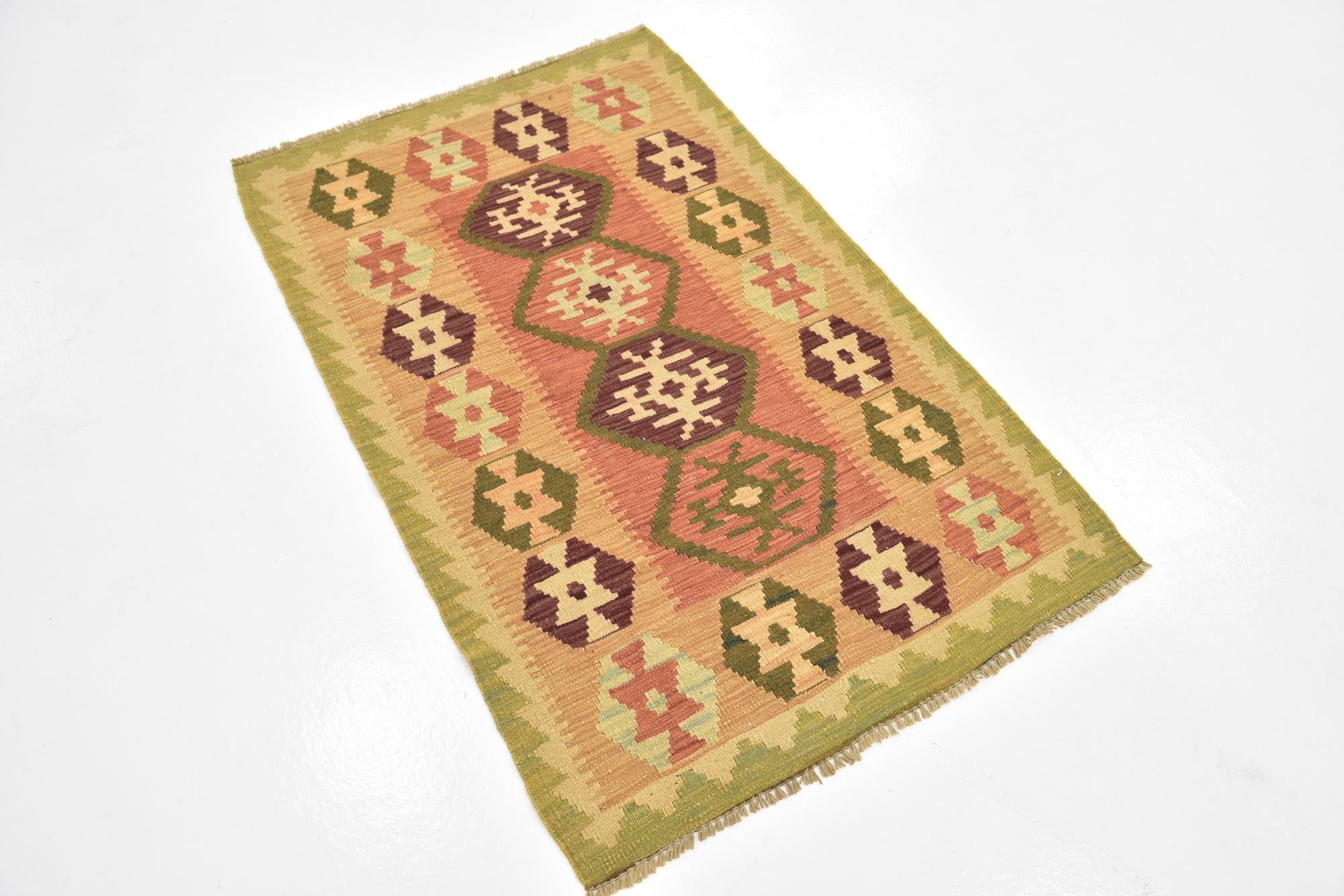 2' 7 x 4' 2 Hand Woven Kilim Waziri Wool Rug