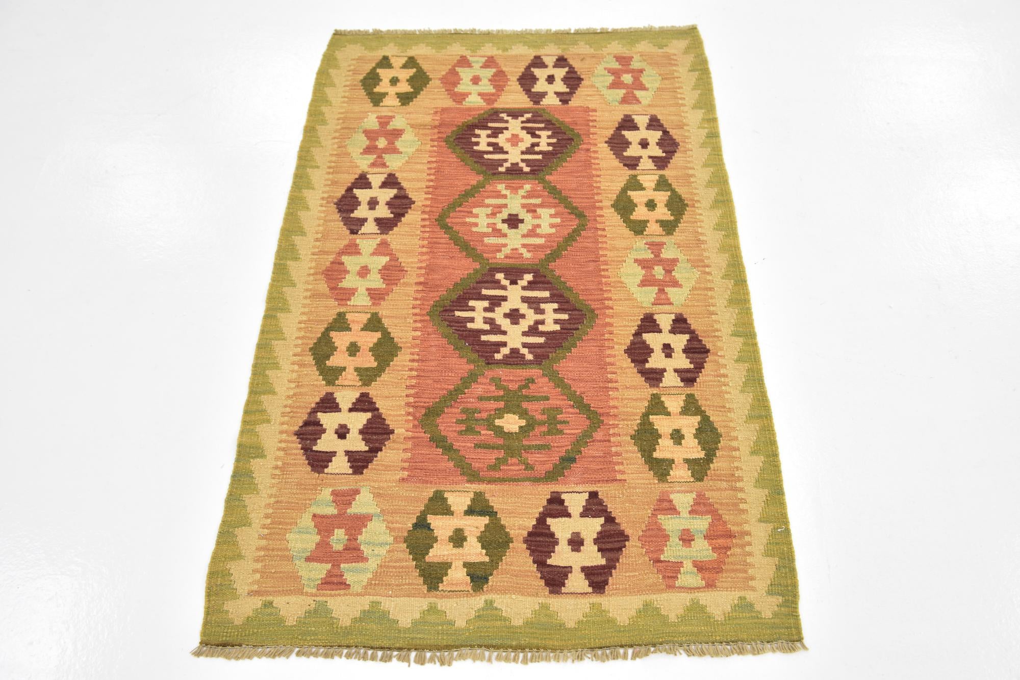 2' 7 x 4' 2 Hand Woven Kilim Waziri Wool Rug