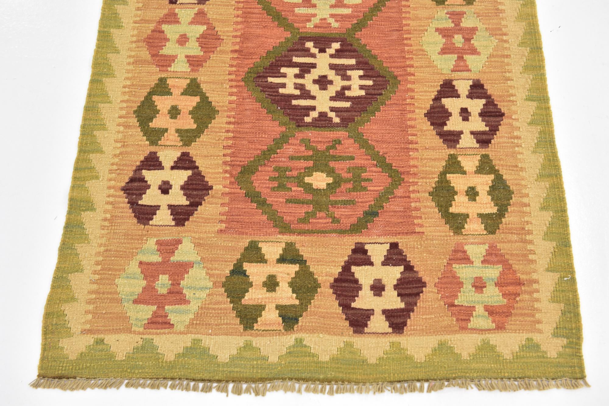 2' 7 x 4' 2 Hand Woven Kilim Waziri Wool Rug