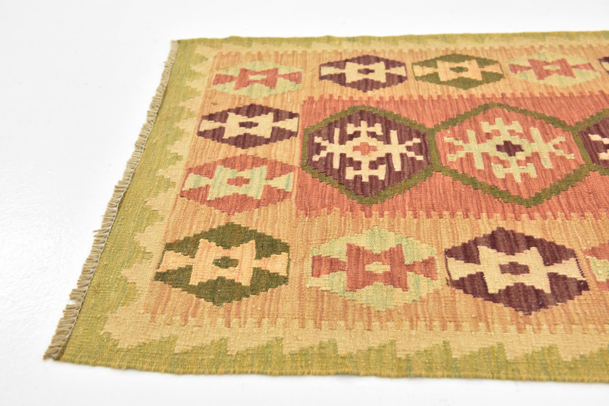 2' 7 x 4' 2 Hand Woven Kilim Waziri Wool Rug