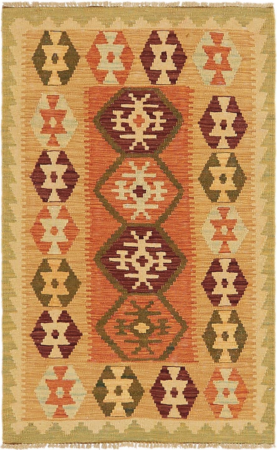 2' 7 x 4' 2 Hand Woven Kilim Waziri Wool Rug