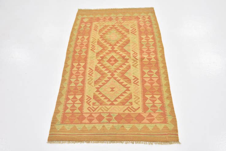 Detail image of 2' 7 x 4' 4 Hand Woven Kilim Waziri Wool Rug