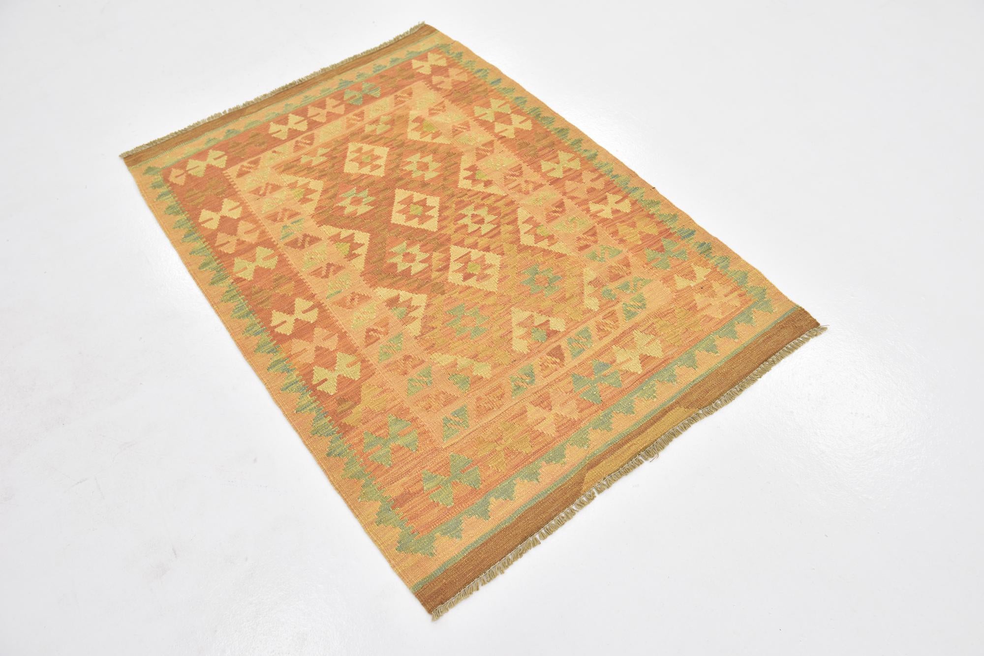 2' 10 x 4' 2 Hand Woven Kilim Waziri Wool Rug