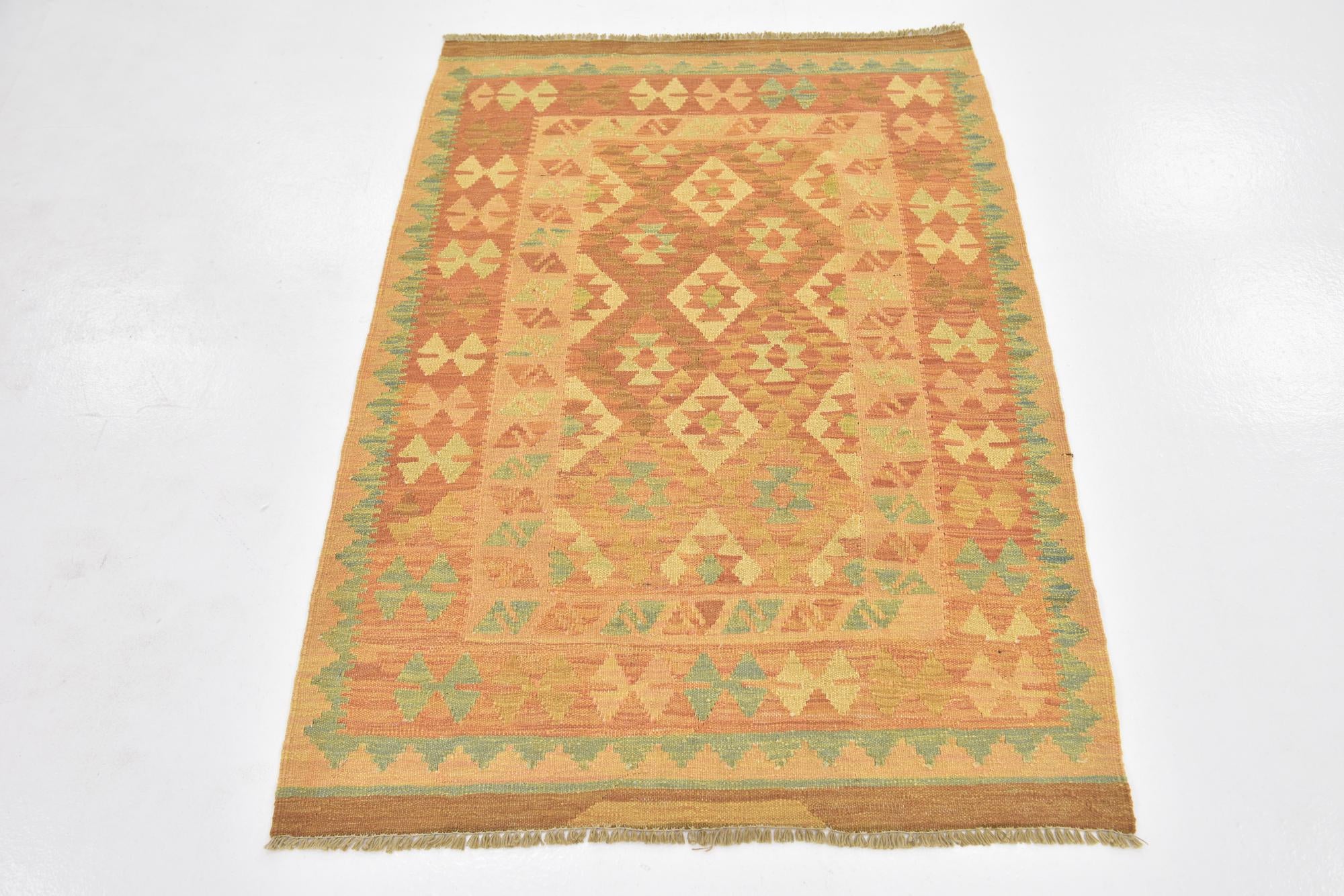 2' 10 x 4' 2 Hand Woven Kilim Waziri Wool Rug