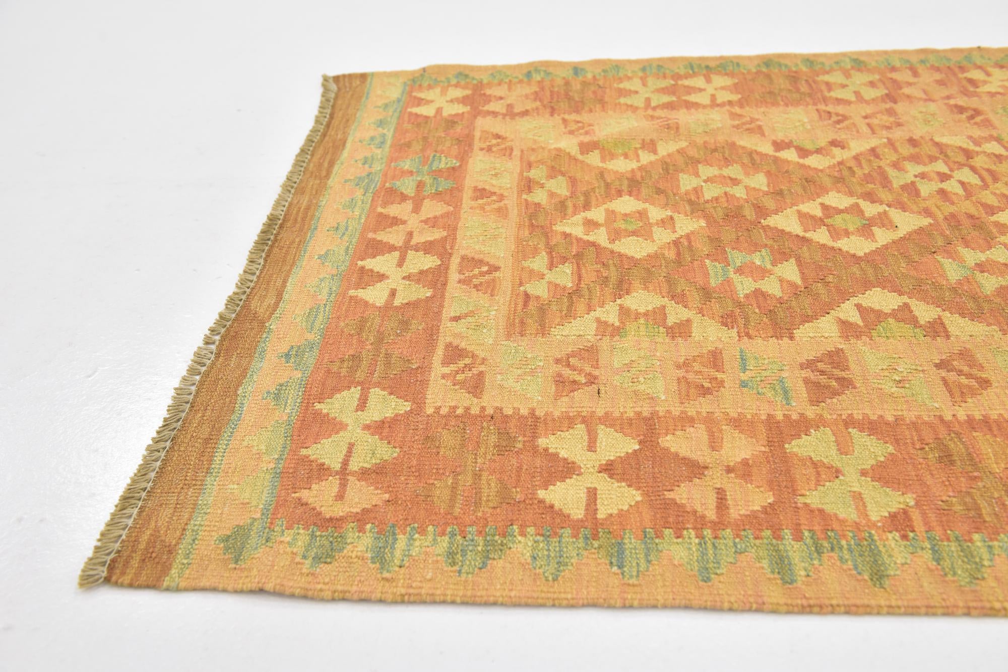 2' 10 x 4' 2 Hand Woven Kilim Waziri Wool Rug