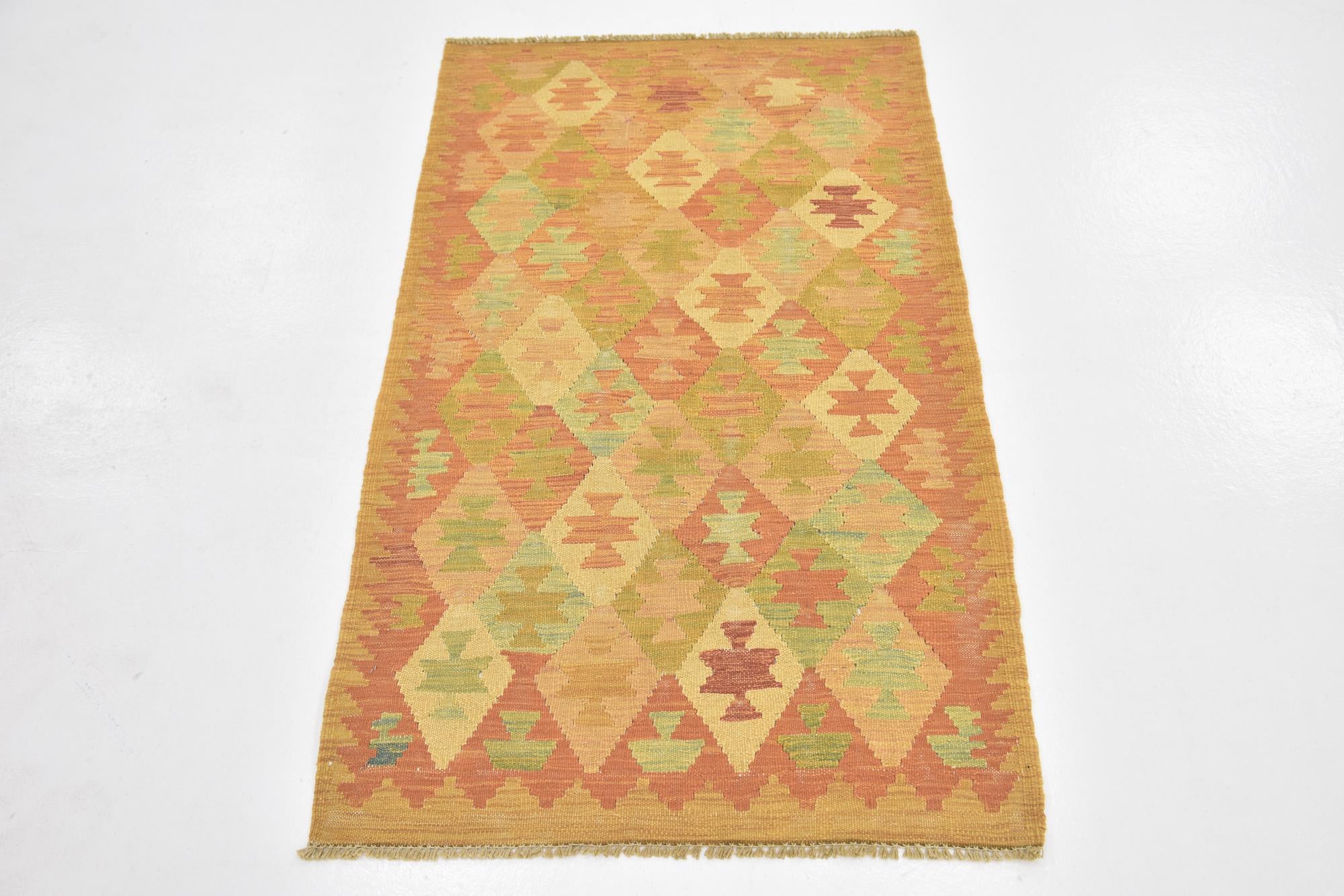 2' 5 x 4' Hand Woven Kilim Waziri Wool Rug