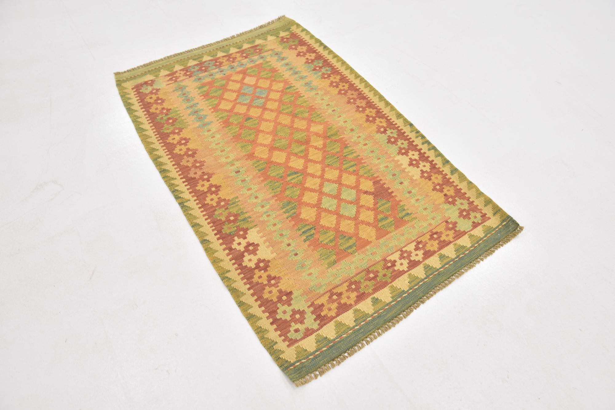 2' 9 x 4' 4 Hand Woven Kilim Waziri Wool Rug