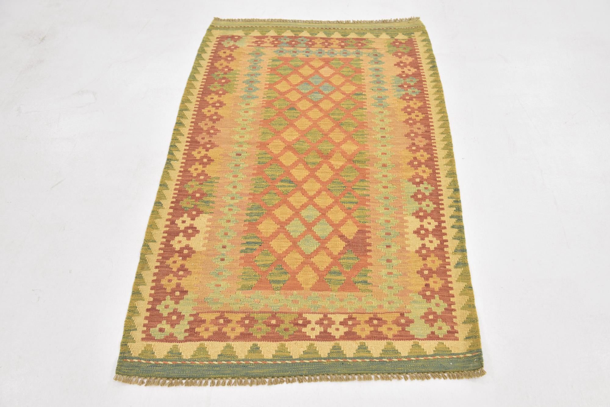 2' 9 x 4' 4 Hand Woven Kilim Waziri Wool Rug