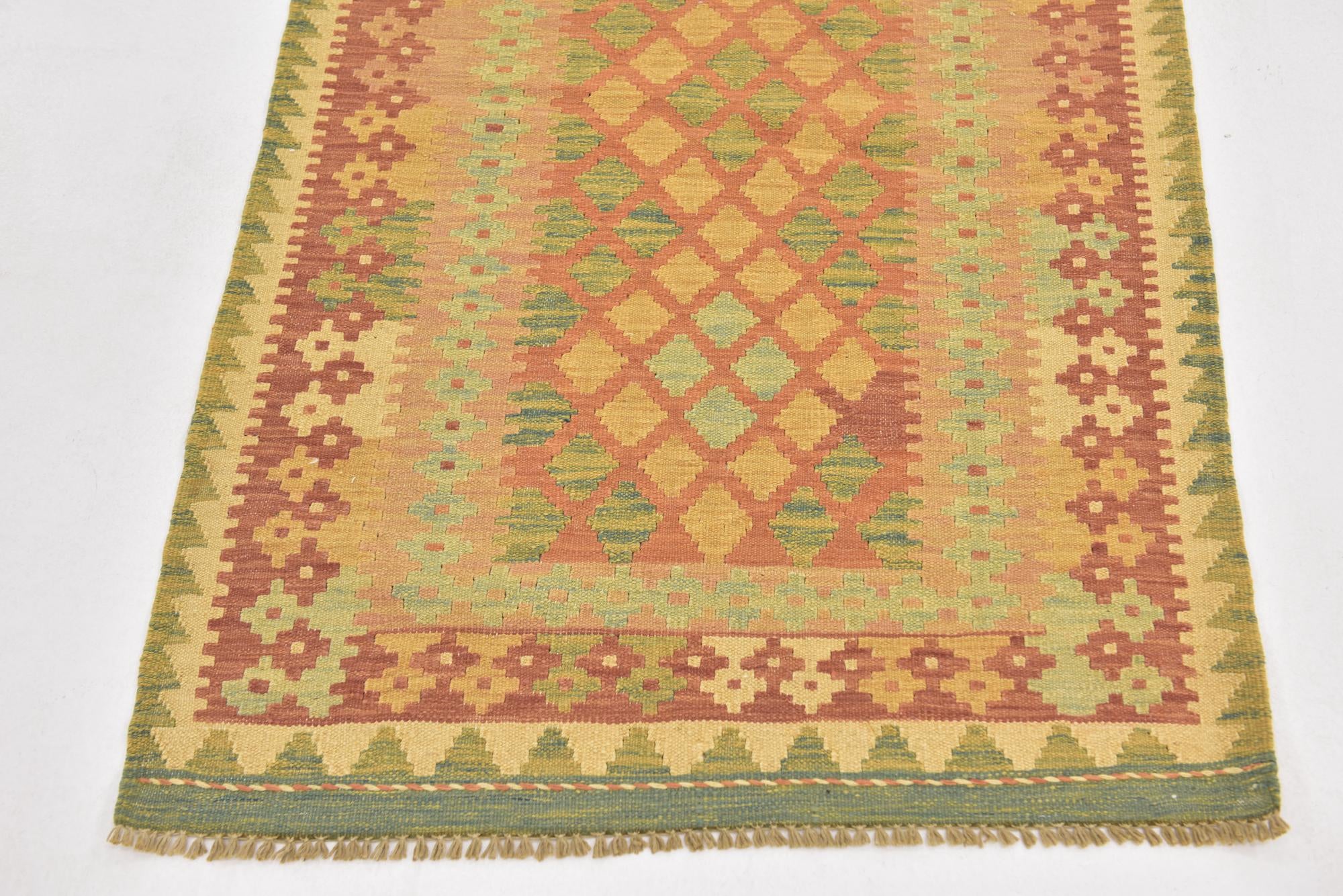 2' 9 x 4' 4 Hand Woven Kilim Waziri Wool Rug