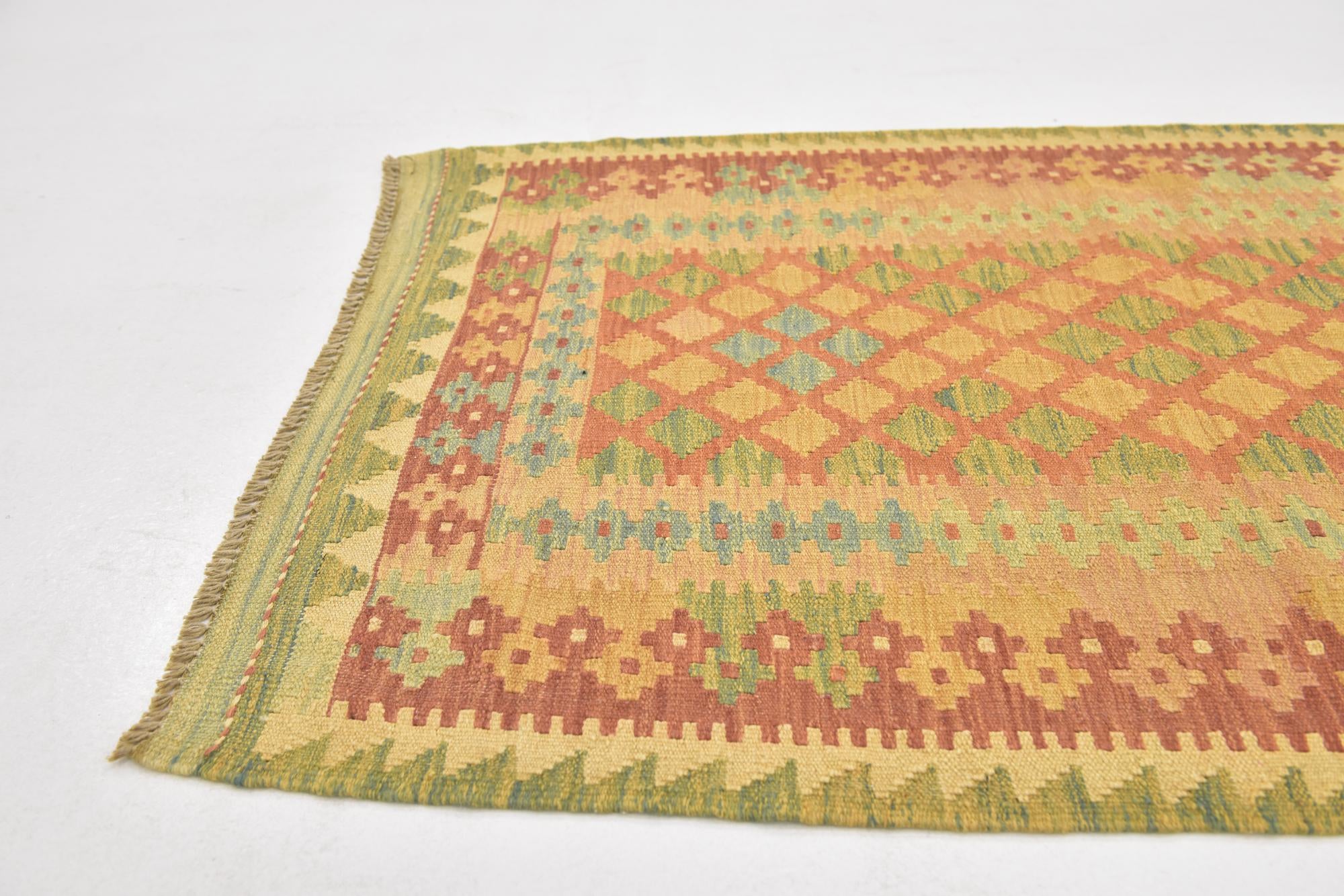 2' 9 x 4' 4 Hand Woven Kilim Waziri Wool Rug