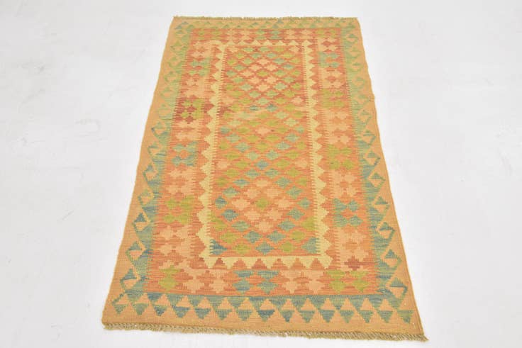 Detail image of 2' 7 x 4' 5 Hand Woven Kilim Waziri Wool Rug