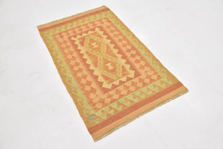 Detail image of 2' 8 x 4' 3 Hand Woven Kilim Waziri Wool Rug