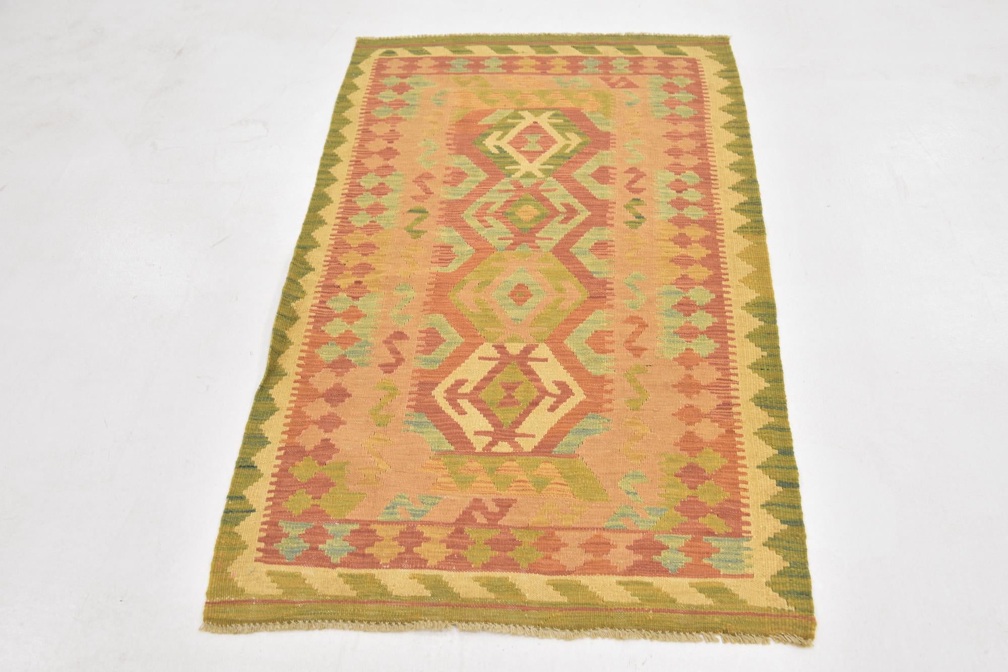 3' x 5' Hand Woven Kilim Waziri Wool Rug