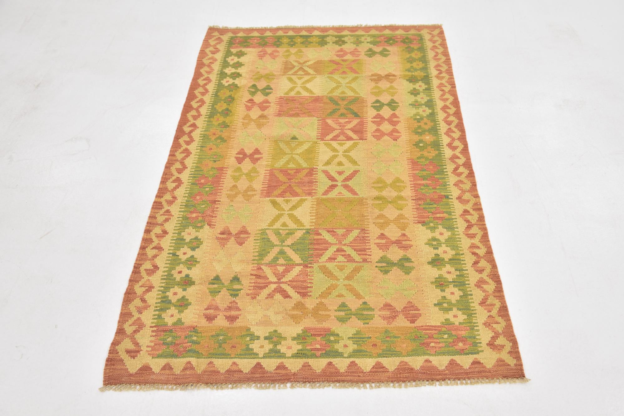 3' x 4' 9 Hand Woven Kilim Waziri Wool Rug