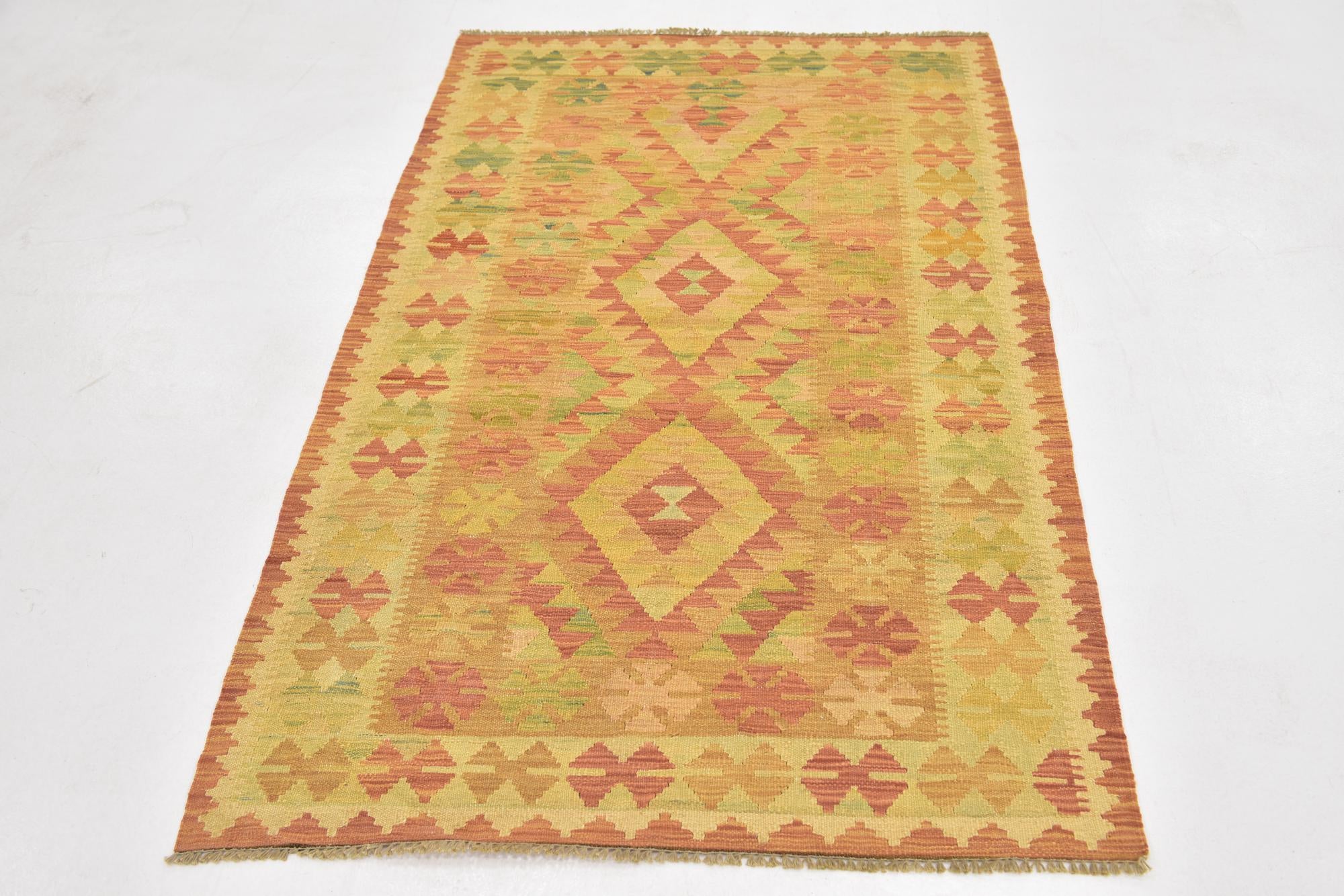 3' 2 x 5' Hand Woven Kilim Waziri Wool Rug