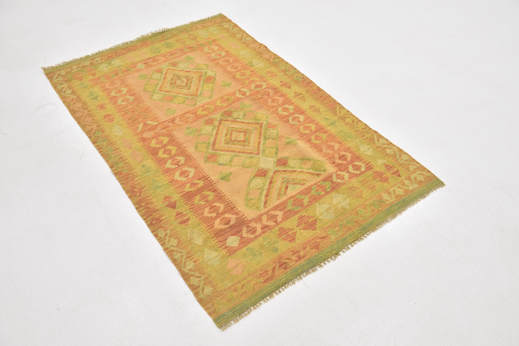3' 3 x 5' Hand Woven Kilim Waziri Wool Rug