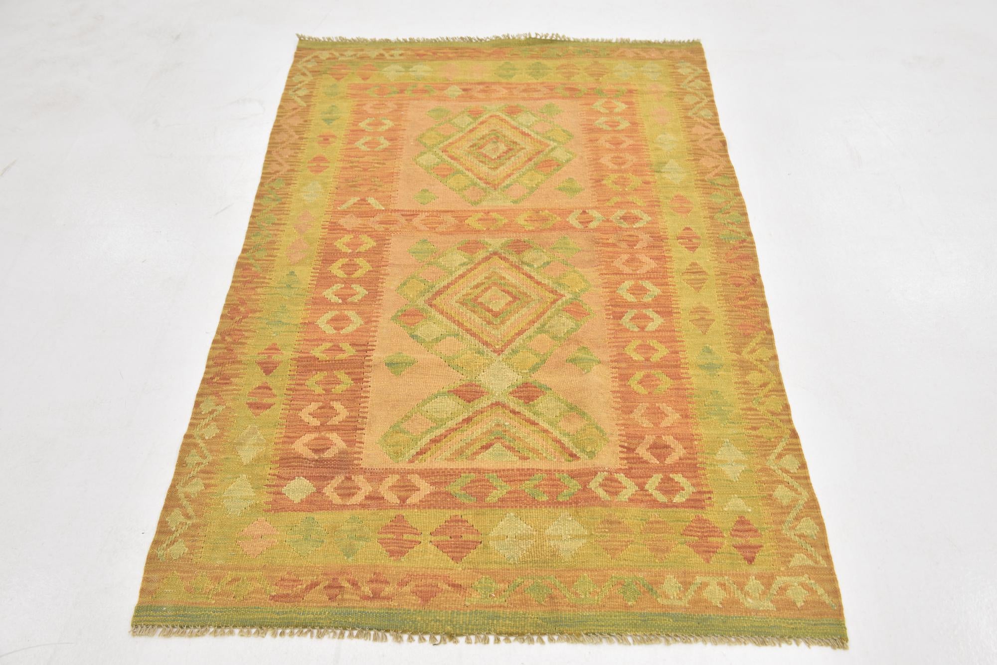 3' 3 x 5' Hand Woven Kilim Waziri Wool Rug