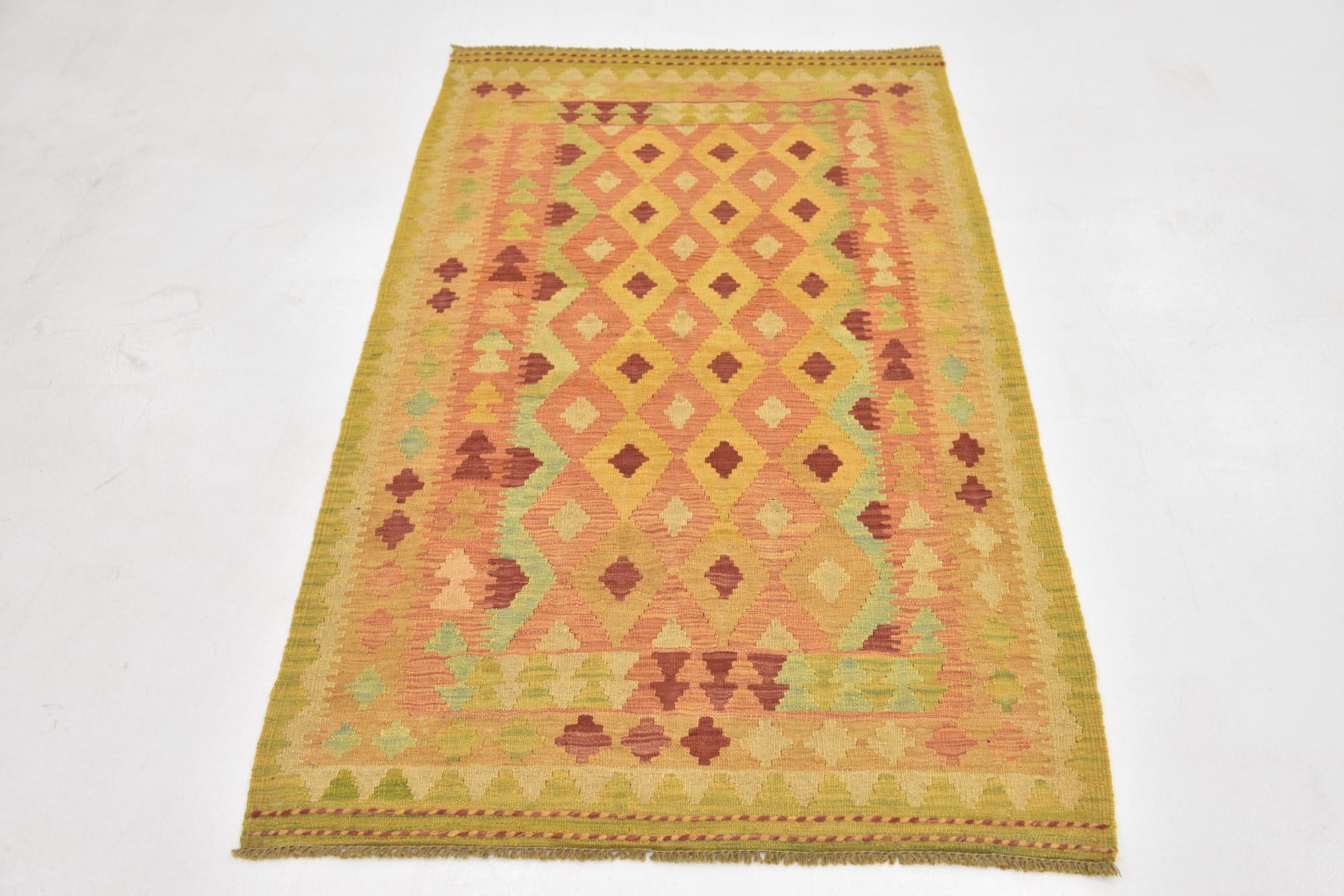 3' 2 x 5' 2 Hand Woven Kilim Waziri Wool Rug