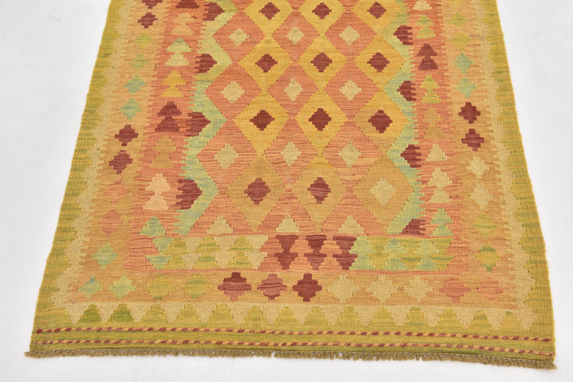 3' 2 x 5' 2 Hand Woven Kilim Waziri Wool Rug