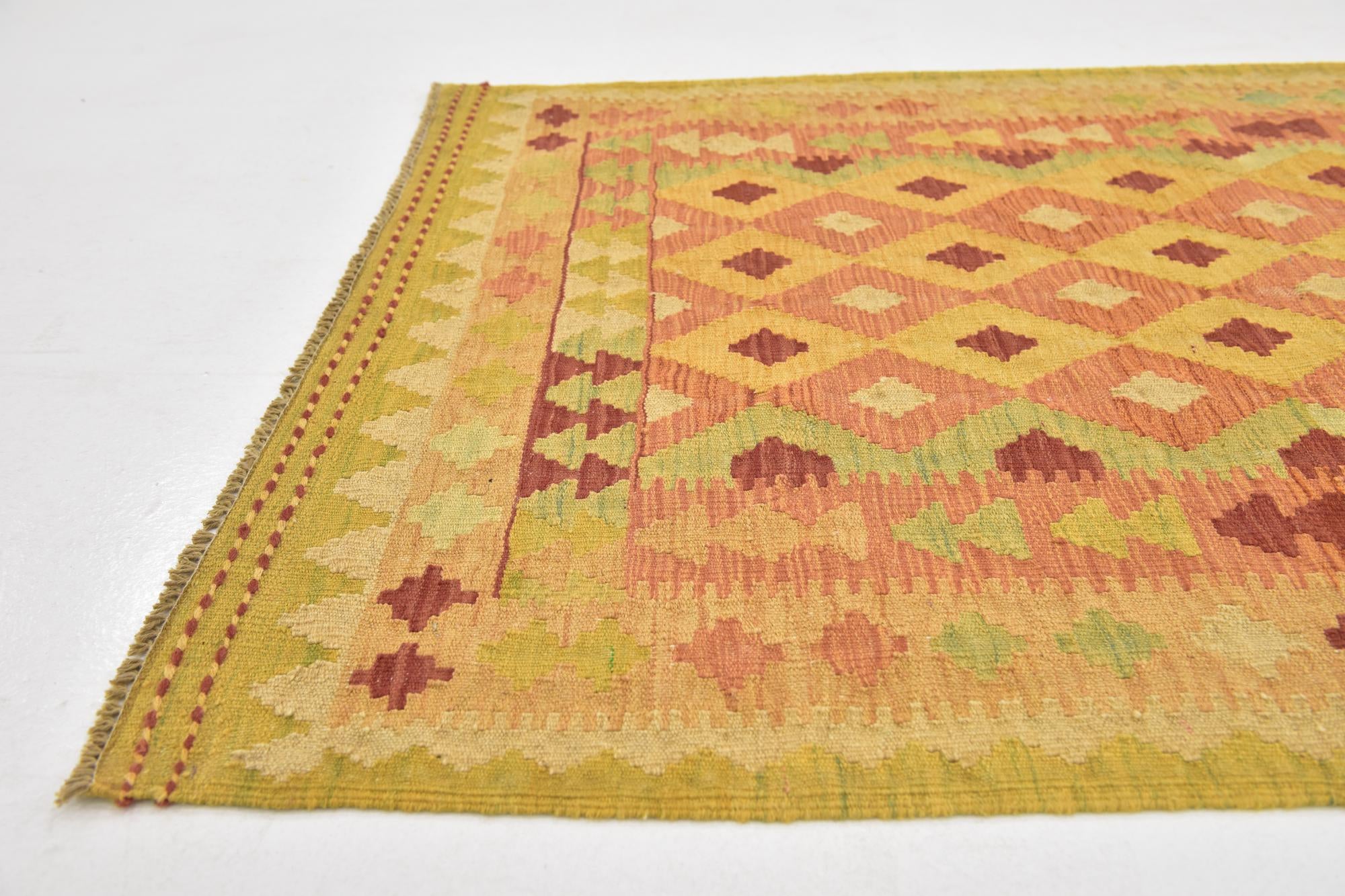 3' 2 x 5' 2 Hand Woven Kilim Waziri Wool Rug