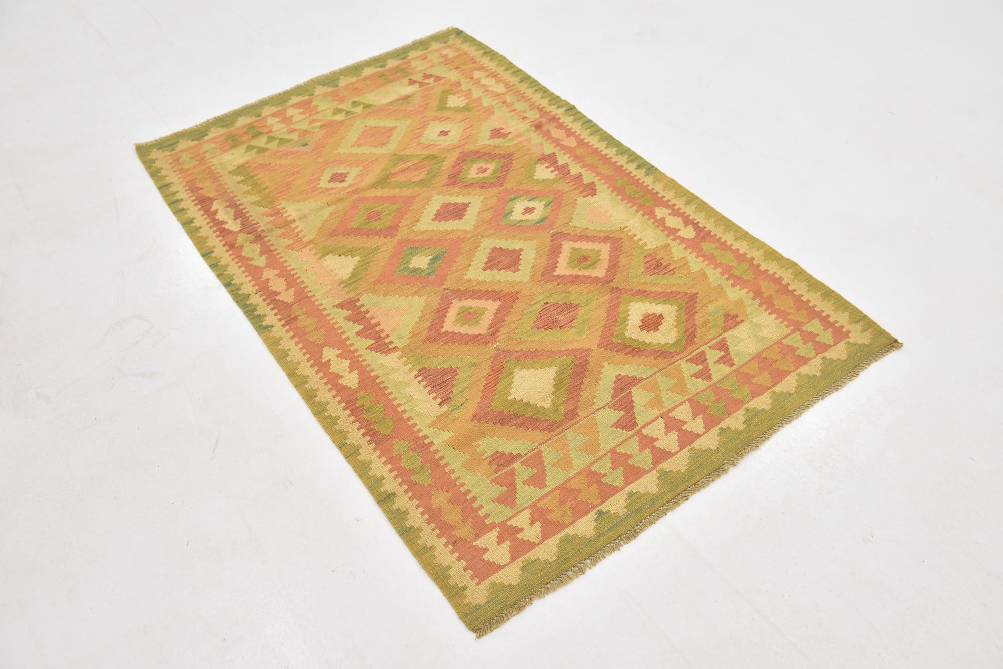 3' 3 x 5' Hand Woven Kilim Waziri Wool Rug