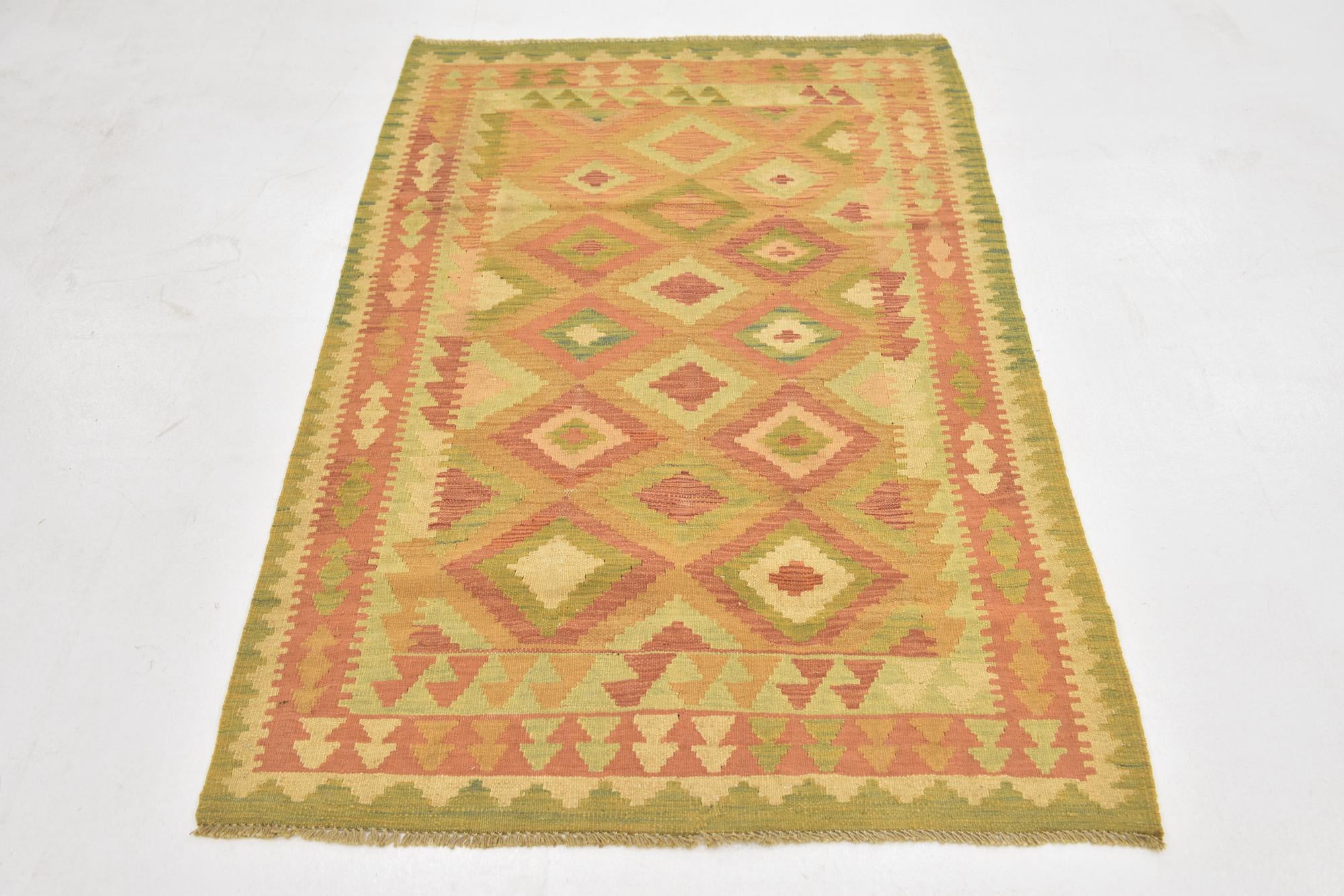 3' 3 x 5' Hand Woven Kilim Waziri Wool Rug