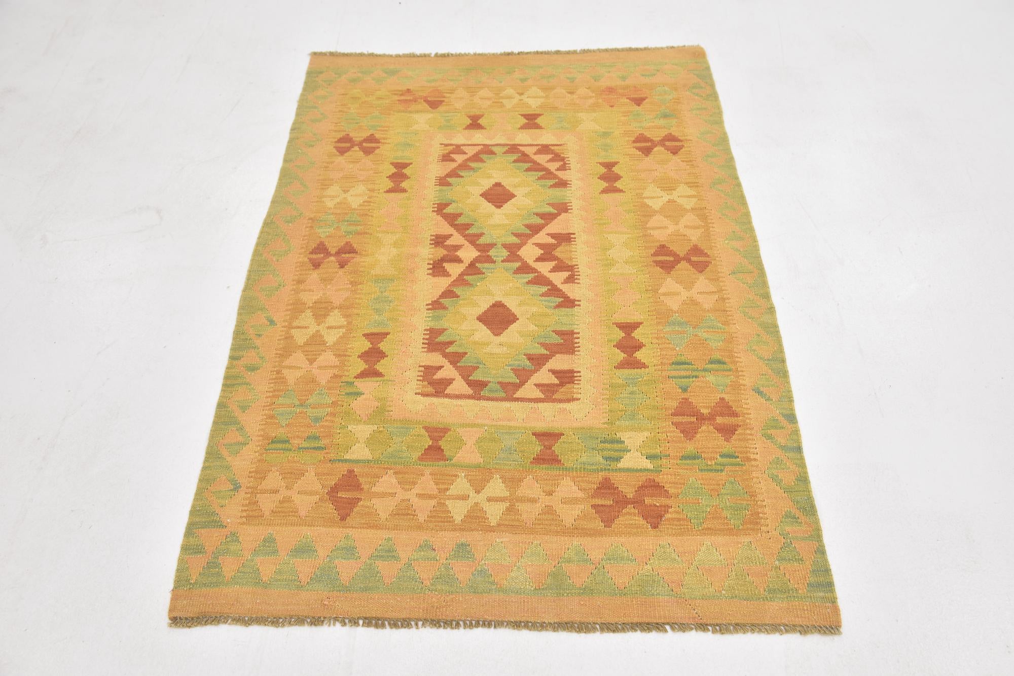3' 5 x 5' Hand Woven Kilim Waziri Wool Rug