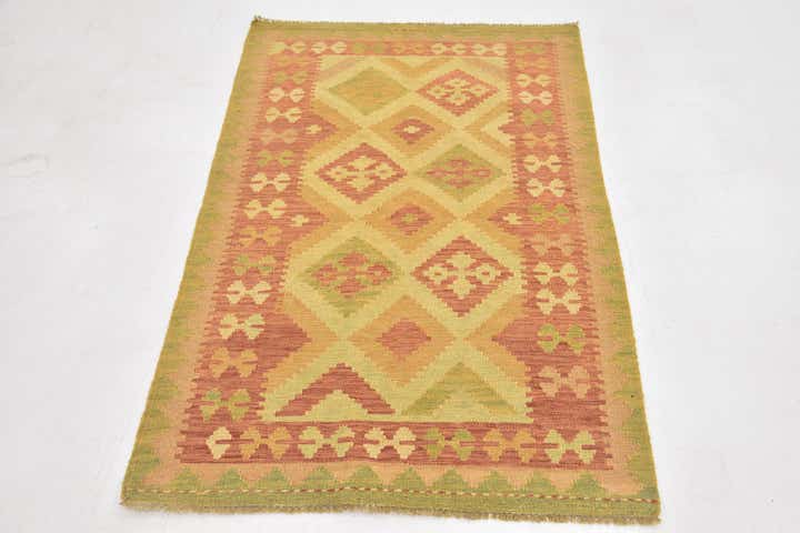 3' x 4' 9 Hand Woven Kilim Waziri Wool Rug